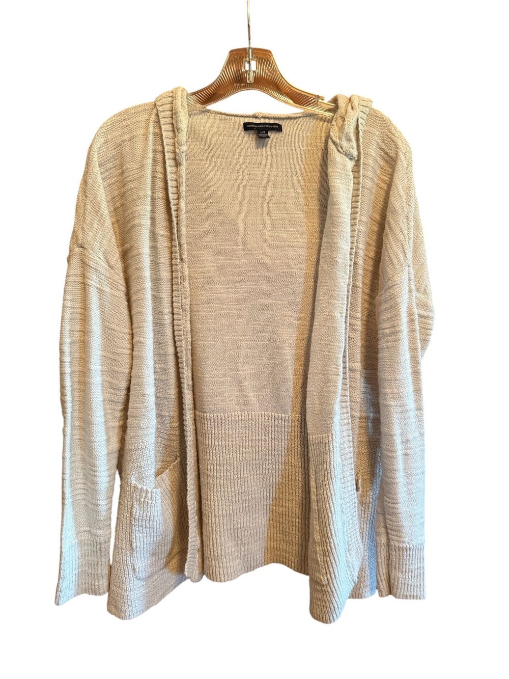 American Eagle Outfitters Cream Knit Hooded Open Cardigan
